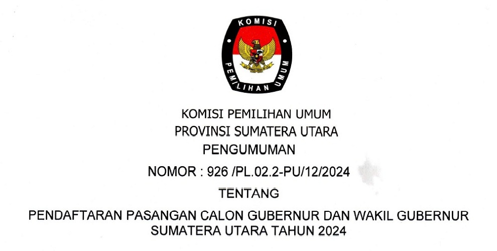 KPU Sumut Mengumumkan Tahapan Pendaftaran Calon Gubernur dan Wakil, Bupati/Walikota dan Wakil di Pilkada Serentak 2024