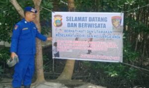 Polres Sergai Jelang Libur Lebaran Idul Fitri Pasang Spanduk Himbauan kepada Wisatawan